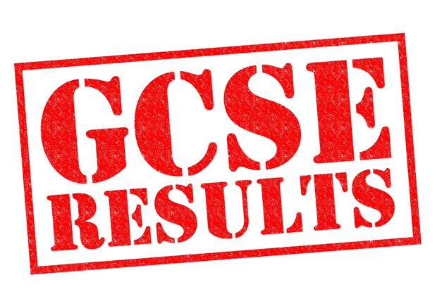 GCSE results red text rubber stamp style