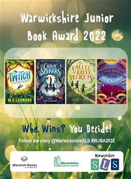 Warks Junior Book Award 2022, photo of four book covers. Who wins, you decide! Follow the story @WarwickshireSLS #WBJA2022